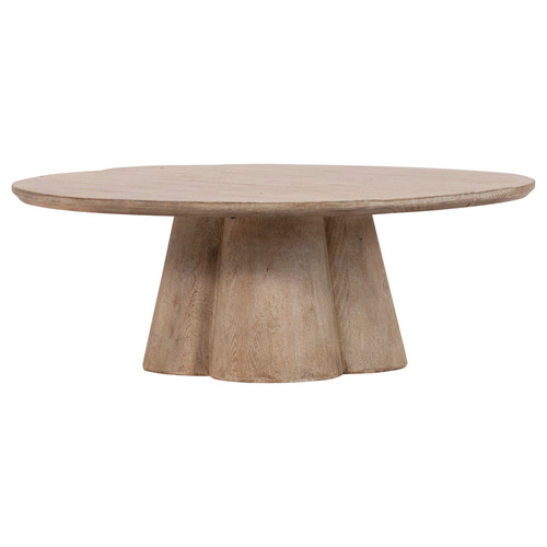Vera 42" Round Reclaimed Pine Modern Coffee Table with 4 Clover Pedestal Base