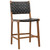 Maverick Top Grain Woven Black Leather with Teak Frame Dining Counter Stool
