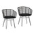 Serenity Indoor-Outdoor Black Synthetic Rattan and Iron Chair with Cushion, Set of 2