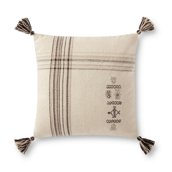 Loloi P0929 Natural  Charcoal 18 x 18 Cover wDown Pillow