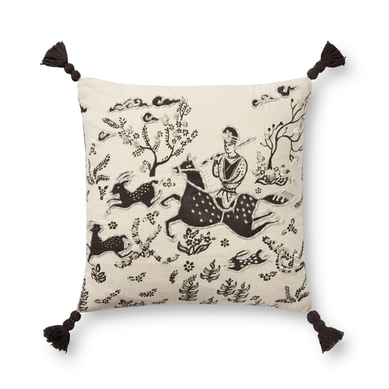 Loloi PLL0025 Ivory  Black 18 x 18 Cover Only Pillow