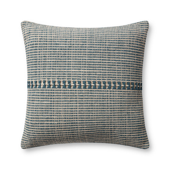 Chris Loves Julia x Loloi Harvey Blue  Natural 22 x 22 Cover Only Pillow