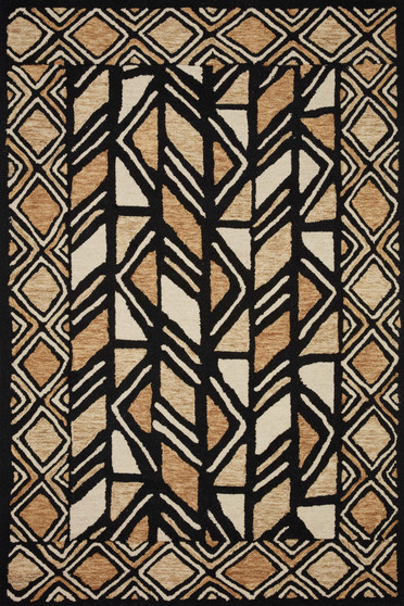 Loloi II Nala Black  Beige 18 x 18 Sample Rug