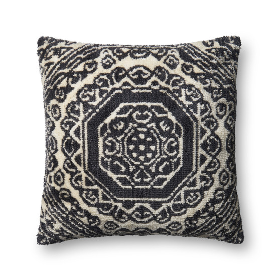 Loloi P0578 Black  White 22 x 22 Cover wPoly Pillow