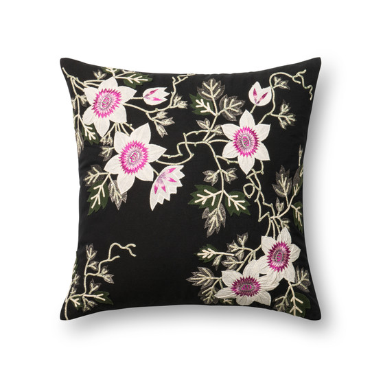 Loloi P0295 Black  Ivory 22 x 22 Cover wPoly Pillow