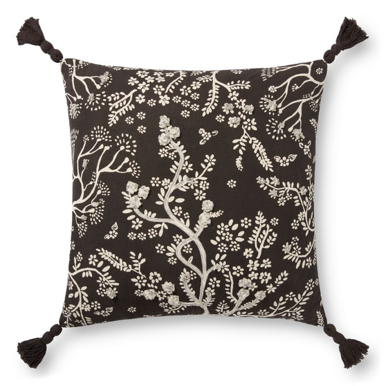 Loloi PLL0026 Black  Ivory 22 x 22 Cover wPoly Pillow