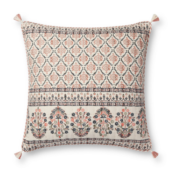 Loloi PLL0115 Pink  Multi 22 x 22 Cover wPoly Pillow