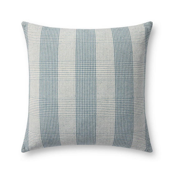 Chris Loves Julia x Loloi Auggie Blue  White 22 x 22 Cover w Down Pillow