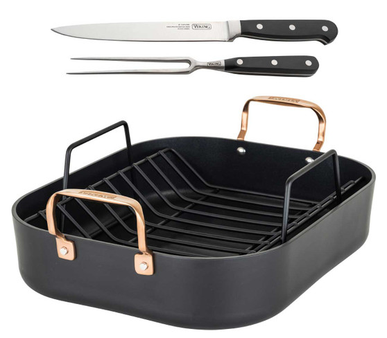 Viking BlackCopper Hard Anodized Nonstick Roaster w Rack  Carving Set