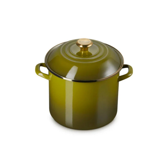 Le Creuset 10 Qt. Classic Round Stockpot with Gold Rim in Olive