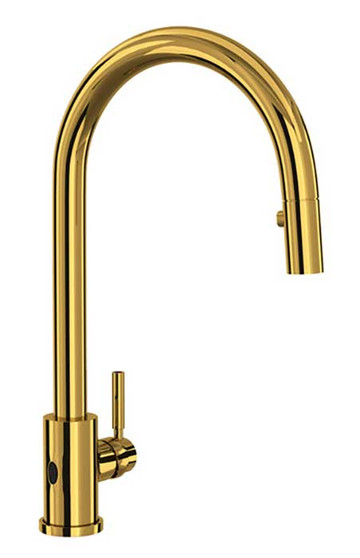 Rohl Perrin  Rowe Holborn Pull-Down Touchless Kitchen Faucet in Unlacquered Brass