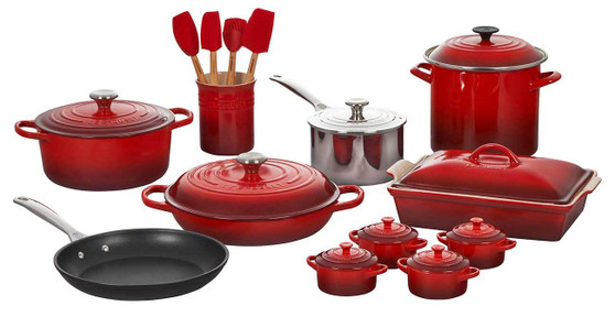 Le Creuset 20-Piece Mixed Material Cookware Set in Cerise