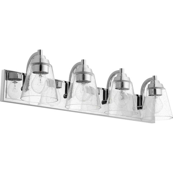 Transitional 4 Light Clear Seeded Cone Vanity In Chrome