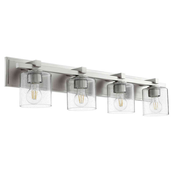 Soft Contemporary 4 Light Clear Seeded Cylinder In Satin Nickel / Oiled Bronze And Clear/Seeded