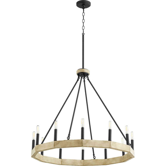 Modern Farmhouse Alpine 12 Light Chandelier In Noir And Driftwood Finish