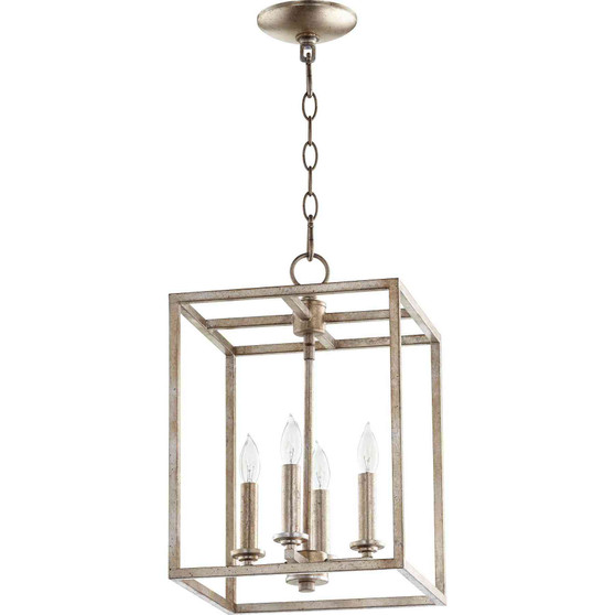 Transitional 4 Light Large Cuboid Entry In Aged Silver Leaf