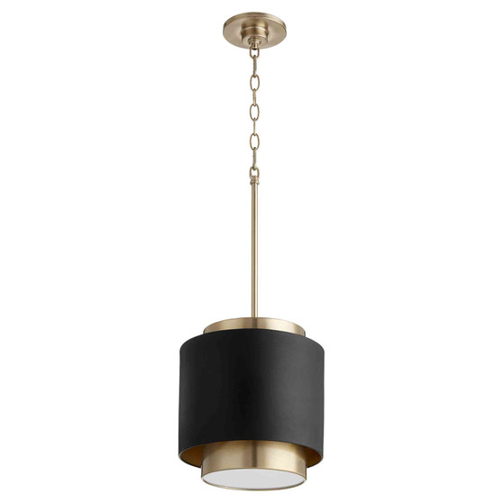 Soft Contemporary Drum Pendant In Noir / Aged Brass