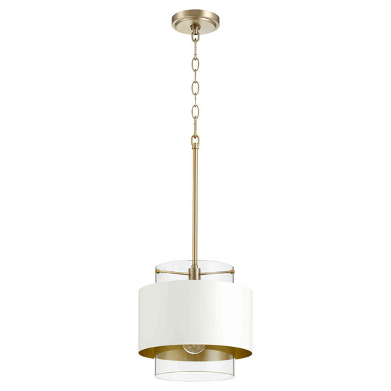Contemporary 10" Clear Glass/Sw Pendant In Aged Brass And Studio White
