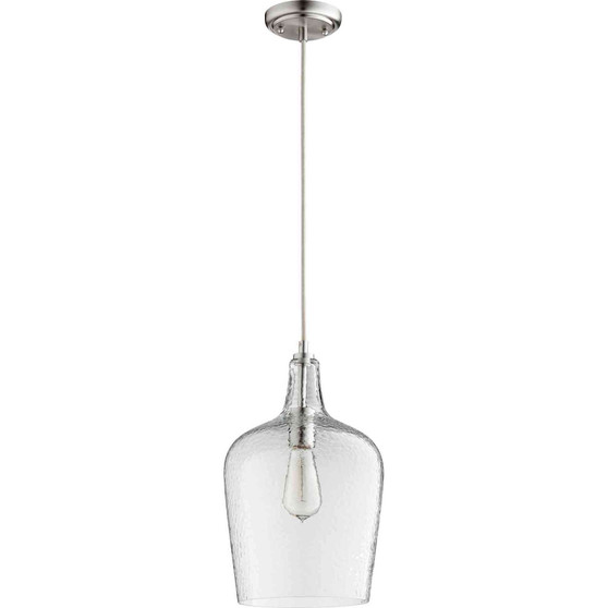 Transitional 9" Clear Glass Pendant In Satin Nickel