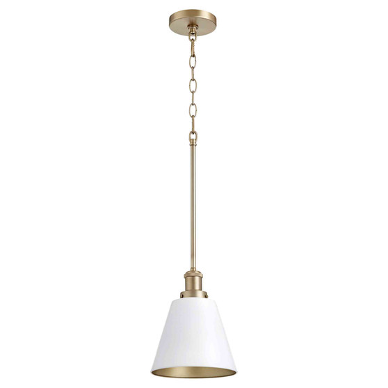 Transitional 8" Cone Pendant In Studio White And Aged Brass
