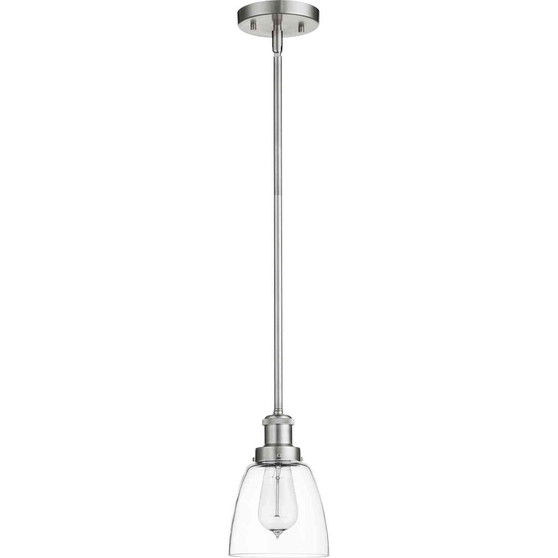 Transitional 6" Clear Bell Pendant In Satin Nickel