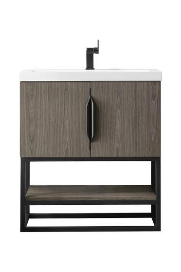 Columbia 31.5" Single Vanity, Ash Gray, Matte Black w/ White Glossy Composite Countertop