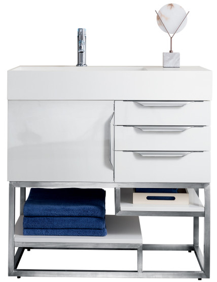 Columbia 36" Single Vanity, Glossy White w/ Glossy White Composite Top