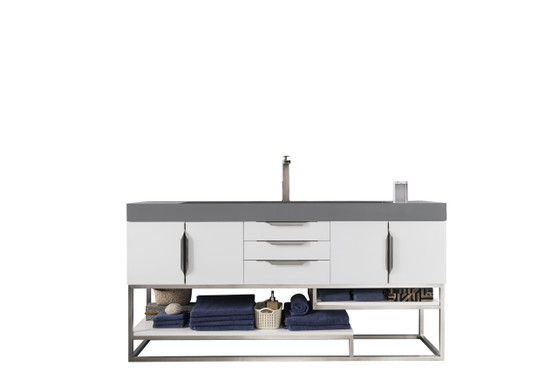 Columbia 72" Single Vanity, Glossy White w/ Dusk Gray Glossy Composite Top