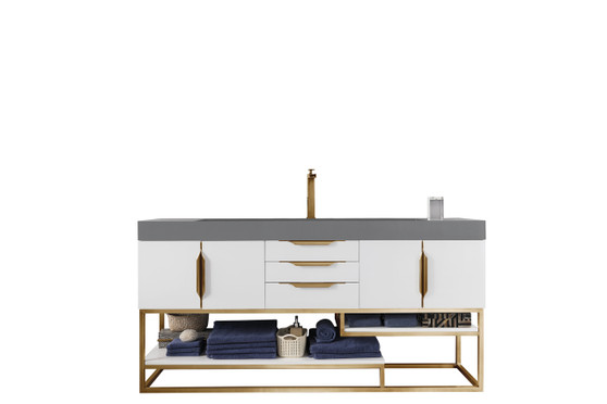 Columbia 72" Single Vanity, Glossy White, Radiant Gold w/ Dusk Gray Glossy Composite Top