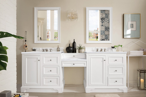 De Soto 94" Double Vanity Set, Bright White w/ Makeup Table