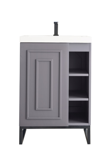 Alicante' 24" Single Vanity Cabinet, Grey Smoke, Matte Black w/White Glossy Composite Countertop