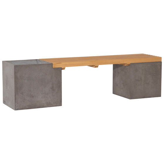 Ezra 67" Indoor-Outdoor Concrete and Teak Planter Bench