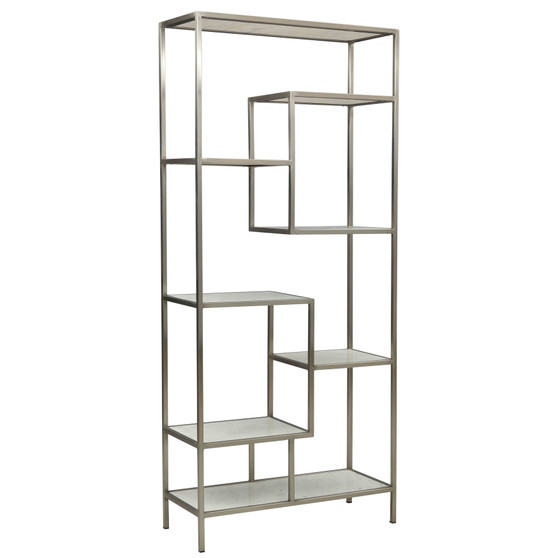Cairo Brushed Nickel and White Marble Modern 80" Tall Bookcase