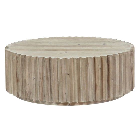 Emerson 33" Round Reclaimed Pine Block Coffee Table with Fluted Edge
