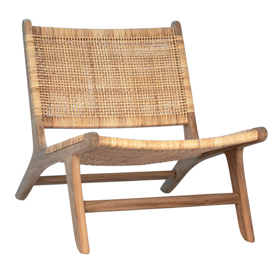 Iris Natural Finish Teak and Natural Woven Rattan Lounge Style Occasional Chair