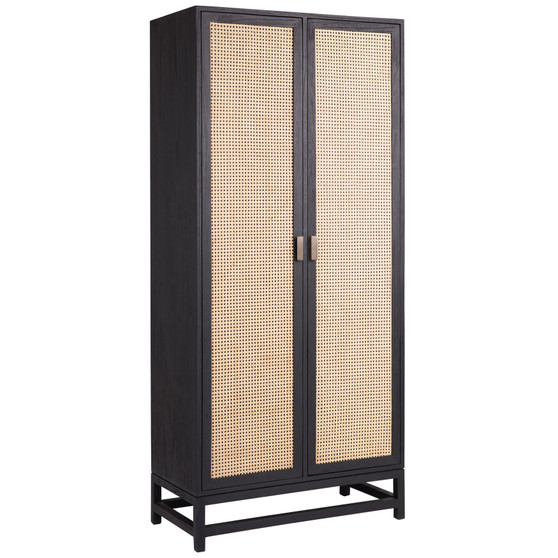 Khloe 78" Tall Exotic Wood and Rattan 2-Door Cabinet