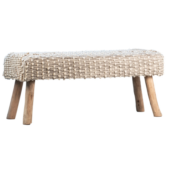 Marlie 48" Long Handwoven Natural Wool and Eucalyptus Wood Bench