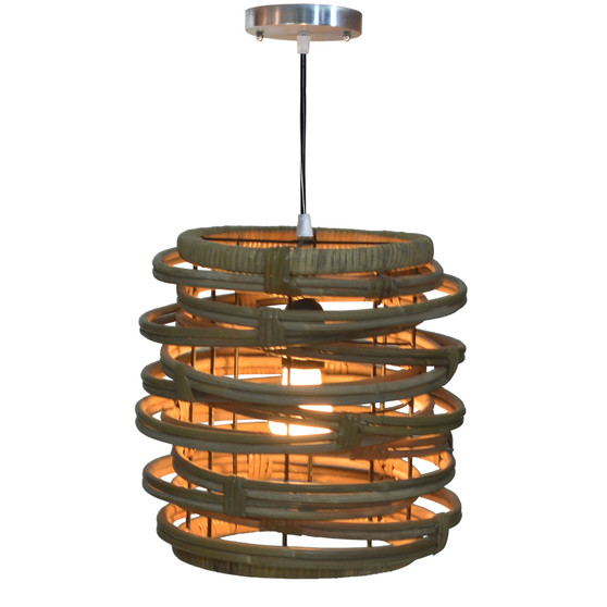 Ralley Iron and Rattan Hanging Pendant Light