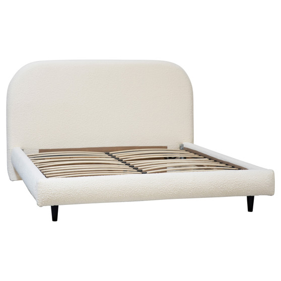 Allison Natural White Boucle Curved Panel Headboad Platform Bed