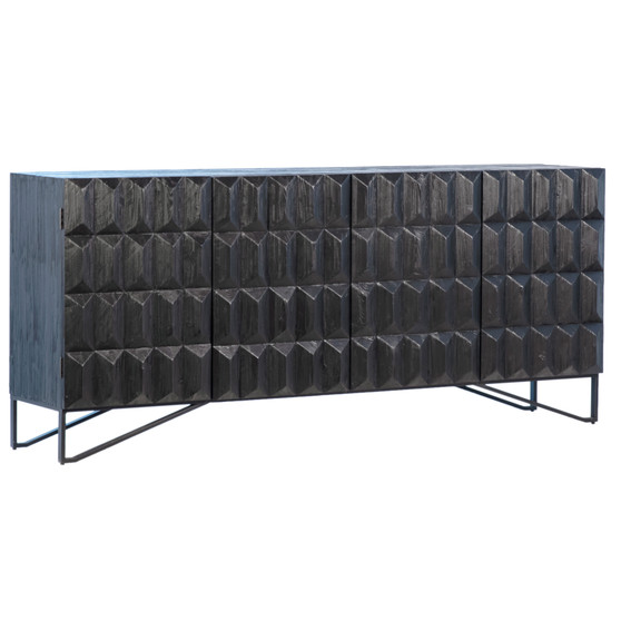 Milani 84" Reclaimed Pine and Iron 4-Door Sideboard in a Black Finish