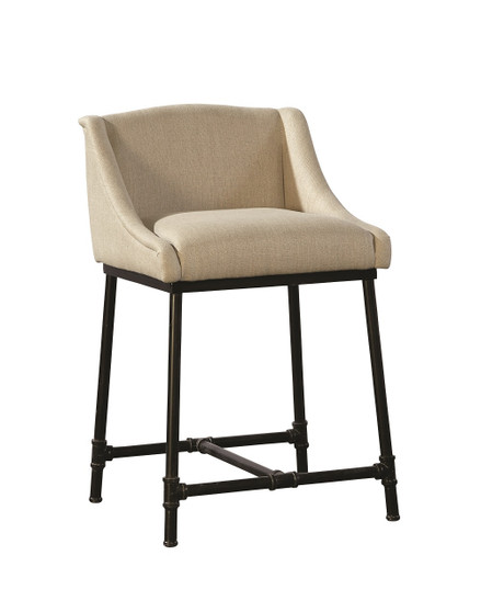 Linen and Iron Pipe Counter Stool