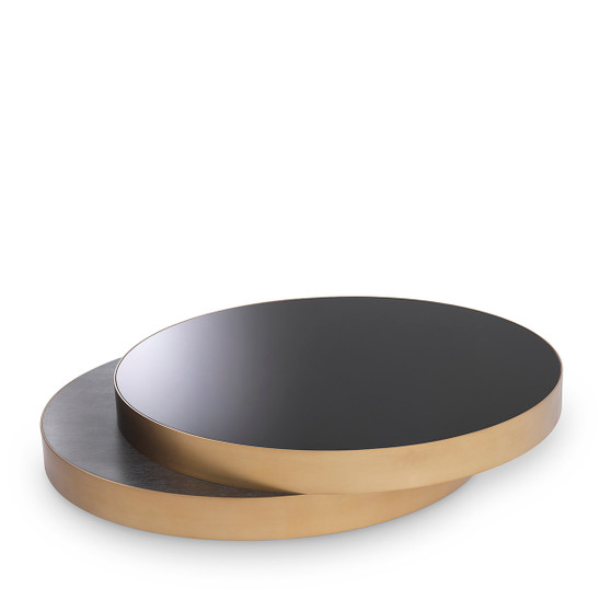 Coffee Table Griffith Charcoal Grey Oak Veneer/Brushed Brass Finish/Black Glass