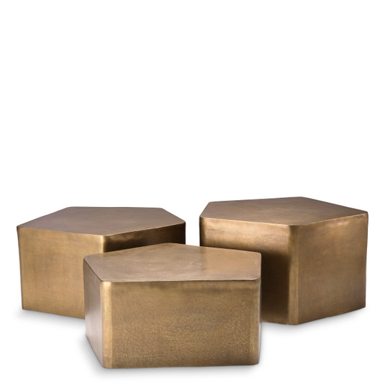 Coffee Table Veenazza Vintage Brass Finish Set of 3