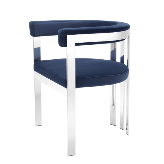 Dining Chair Clubhouse Polished Stainless Steel/Savona Midnight Blue
