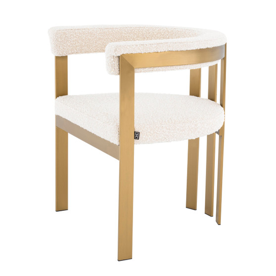 Dining Chair Clubhouse Brushed Brass Finish/Bouclé Cream