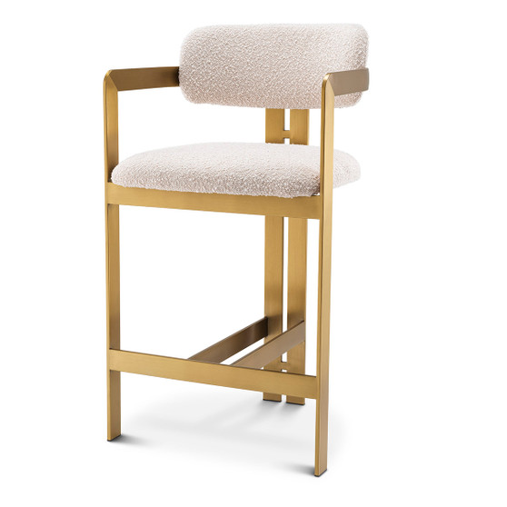 Counter Stool Donato Brushed Brass Finish/Bouclé Cream
