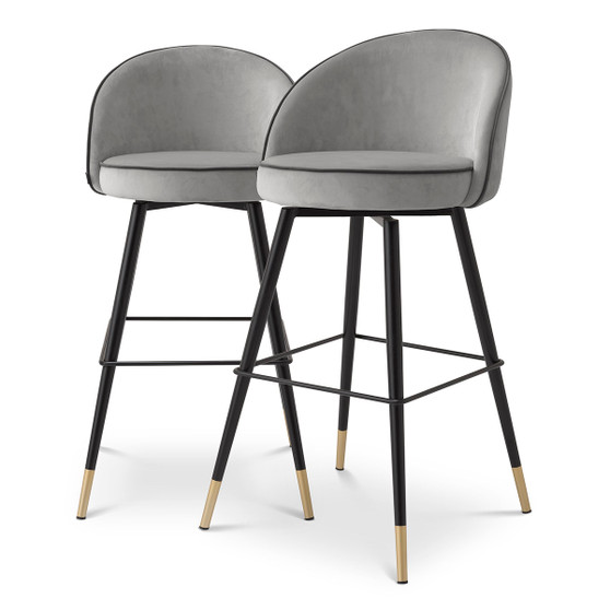 Bar Stool Cooper Roche Light Grey Velvet Set of 2
