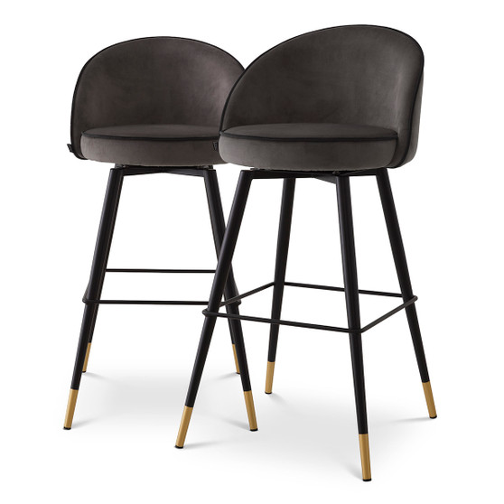 Bar Stool Cooper Roche Dark Grey Velvet Set of 2