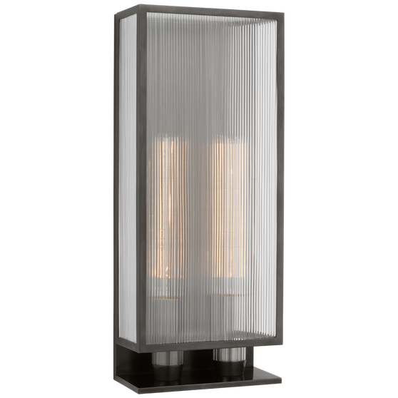 York 24" Double Box Outdoor Sconce in Bronze with Clear Ribbed Glass