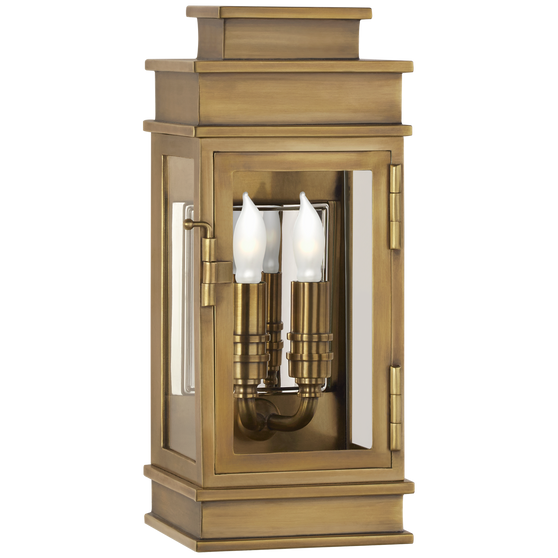 Linear Mini Wall Lantern in Antique-Burnished Brass with Clear Glass